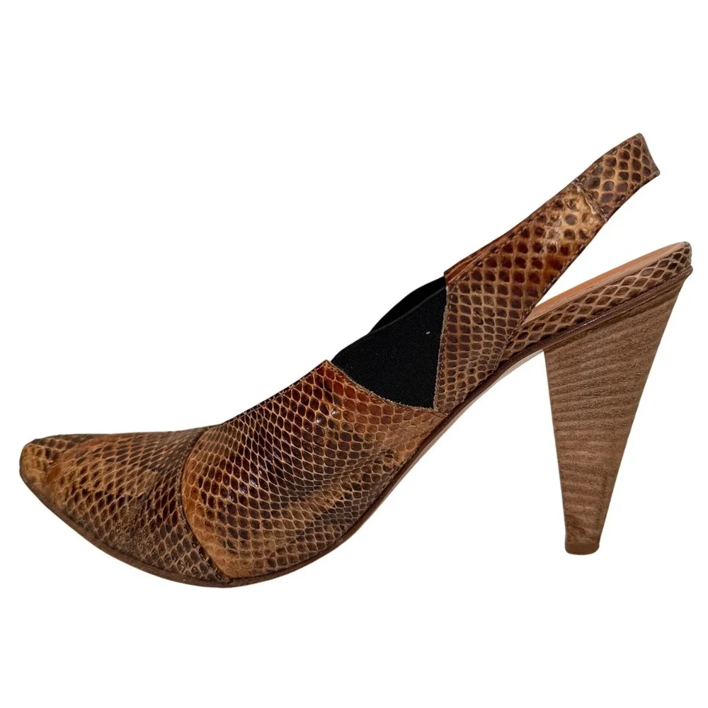 Latitude Femme Snake Leather Slingback Heels Made in Italy Pointed Toe EU 38.5 8